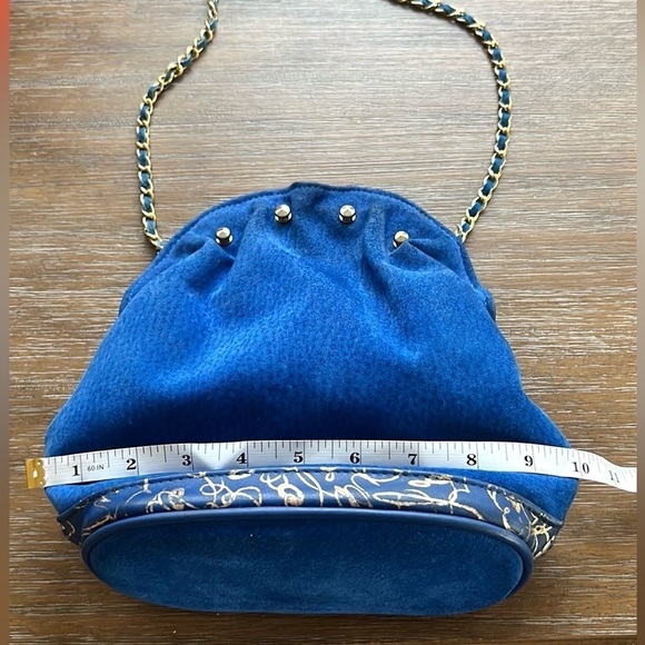 💙LIDO Handbag,Vibrant Blue Suede Leather, Made in USA,Blue/Gold Woven Chain,EUC - Picture 12 of 12